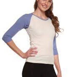 Women's Blue and White Raglan Baseball Sweater